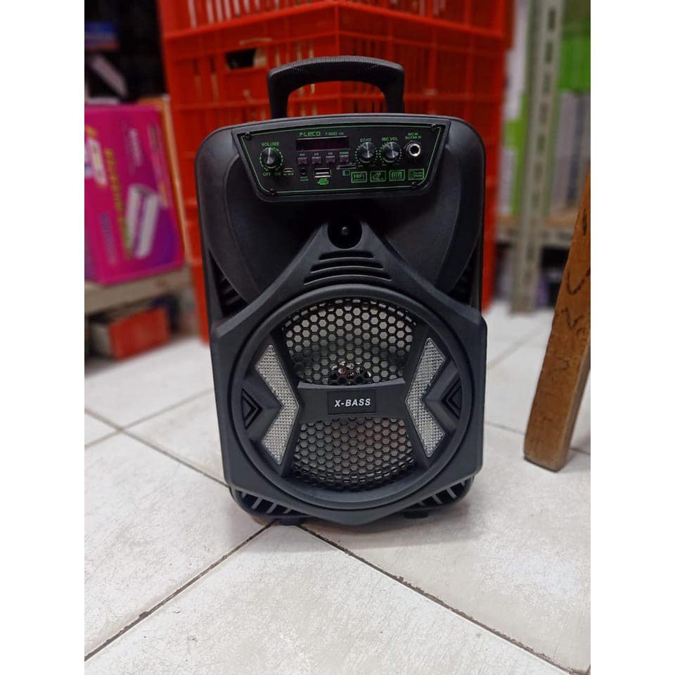 Speaker Bluetooth Karaoke Fleco F-8802 LED 8,5 Inch Gratis Microphone+Remote Super Bass