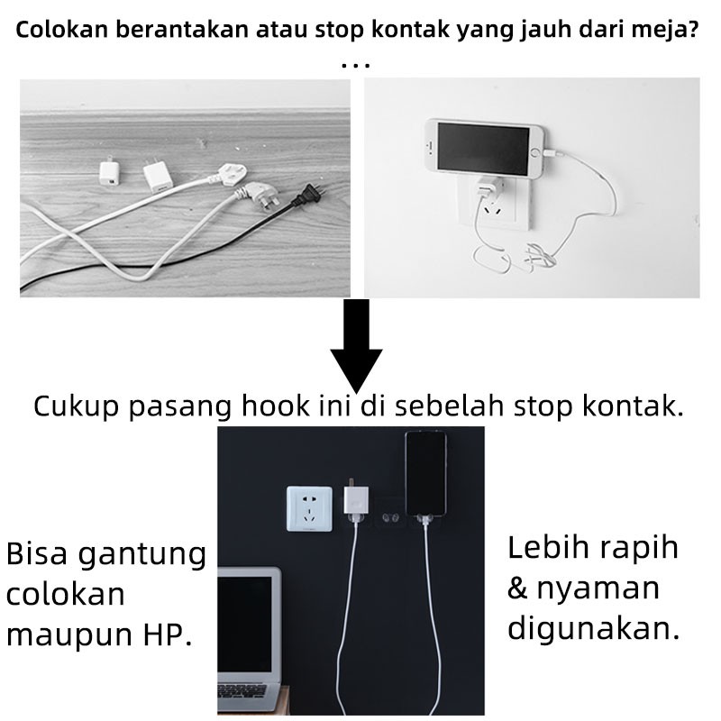 [Kaizen Living] Gantungan Colokan Kepala Kabel Transparan Cantolan Kabel Tempelan Gantungan Hook