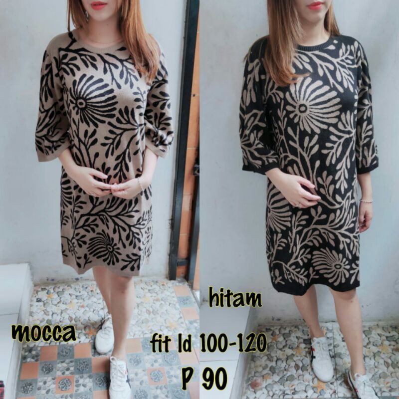 Drees rajut wanita motif batik tangan lonceng/tunik muslim rajut batik halus real pict