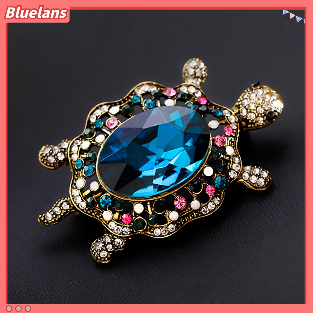 Bluelans Bros Pin Enamel Desain Kartun Kura-Kura Hias Berlian Imitasi Aksesoris Wanita