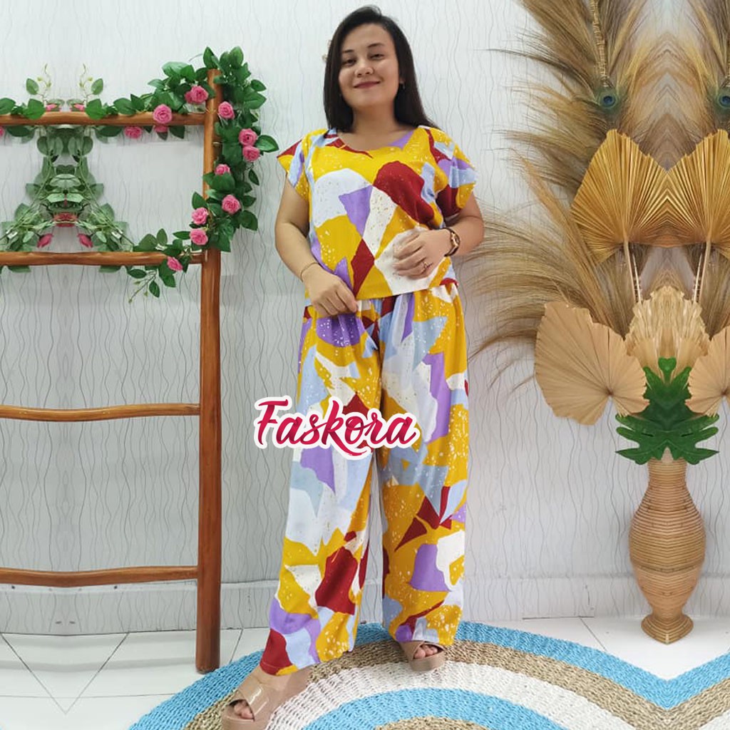 Pajamas Rayon Set Jumbo Celana Panjang Gandum / Piyama Pendek Wanita Jumbo / Piyama Dewasa Jumbo XXL