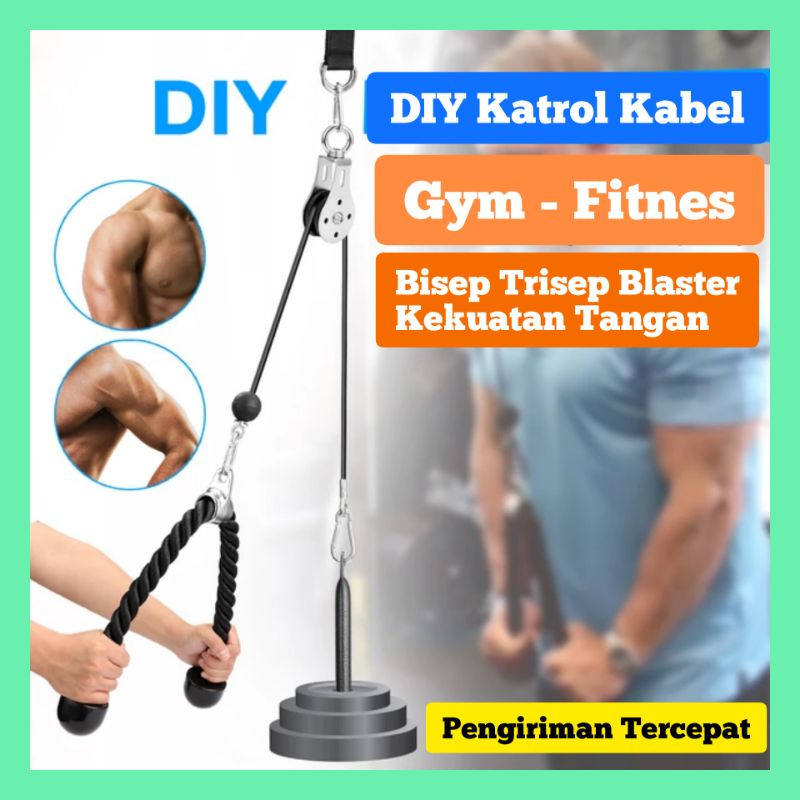 Set Katrol Fitness Alat Gym Katrol Kabel Tali Latihan Bisep Trisep Blaster Kekuatan Tangan Portable