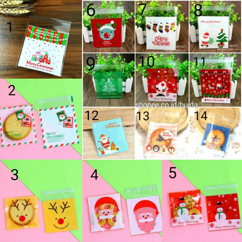 Uk 10x10 Fancy Kemasan Plastik Kue Cookies Bag Souvenir Natal Merry Christmas kantong bungkus gifts