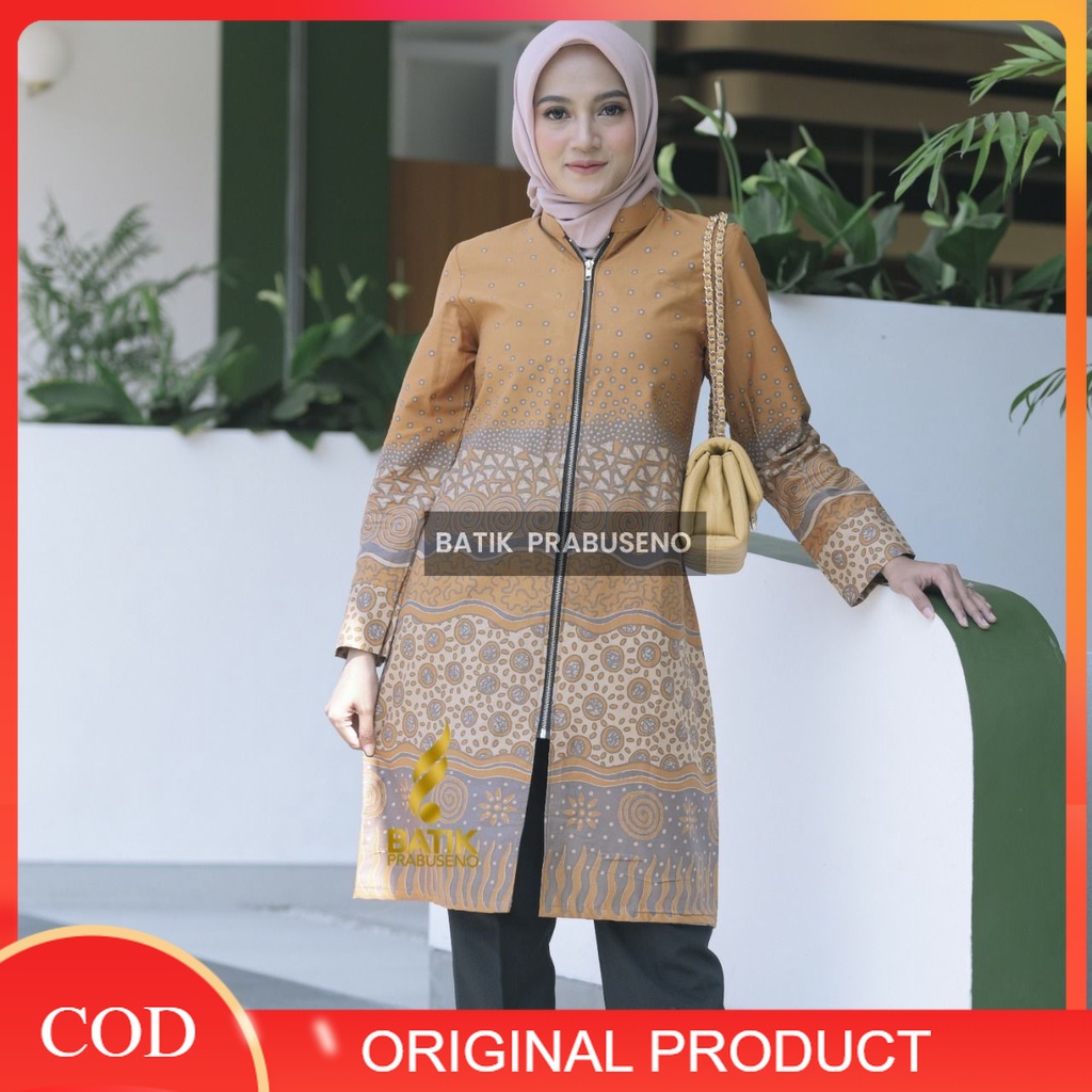 Batik Prabuseno Original Motif  NOVI KUNING Tunik Batik Wanita Lengan Panjang Terbaru 2022 Model Atasan Kekinian Elegan Modern Katun Premium Lapis Furing Trikot Bisa COD Baju Seragam Kerja Kantor Guru