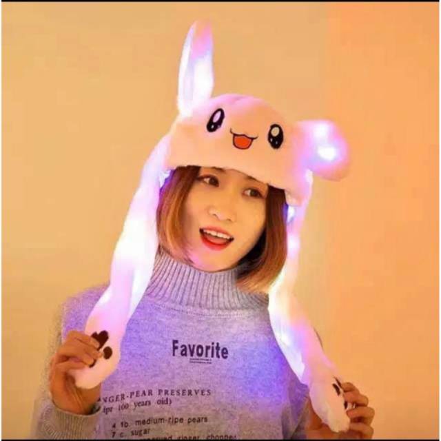 Bunny hat/topi boneka lampu led/bunny doraemon pikachu stich