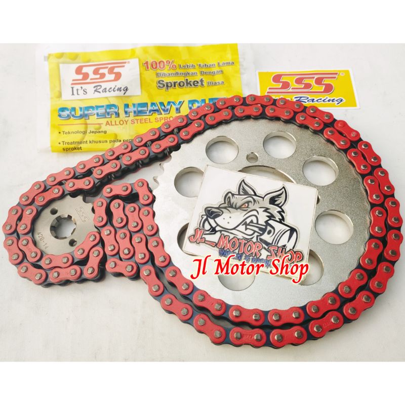 Gir Gear Set GearSet SSS 428 Supra x 125 Karisma Blade New Revo Rantai Warna Biru Merah Hijau Dll