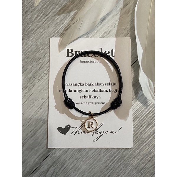 Gelang Inisial Huruf Bulat Charm Enamel Epoxy 2mm (A-Z Hitam Putih) Tali Korea Anti Air