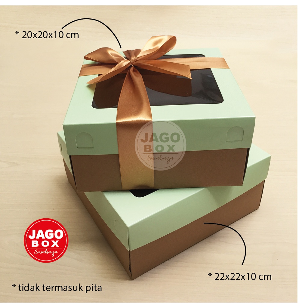 Box Kotak Kue/Tart/Roti 22x22x10 cm Tutup Lepas + Mika Kombinasi