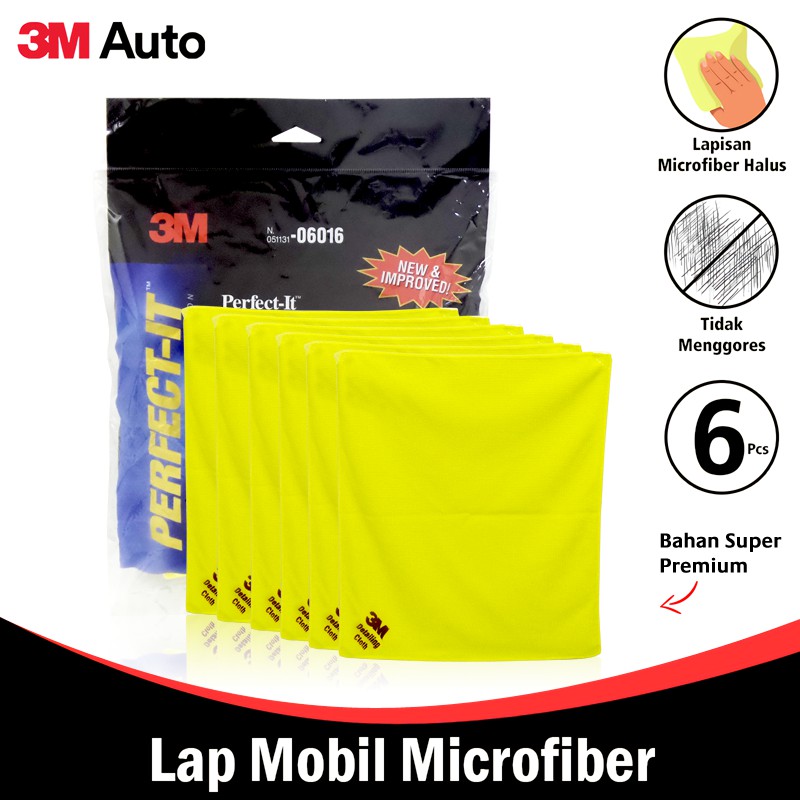 3M Auto Kain Lap Mobil/Motor 6 Lembar Microfiber Perfect It Detailing Cloths 3M-06016