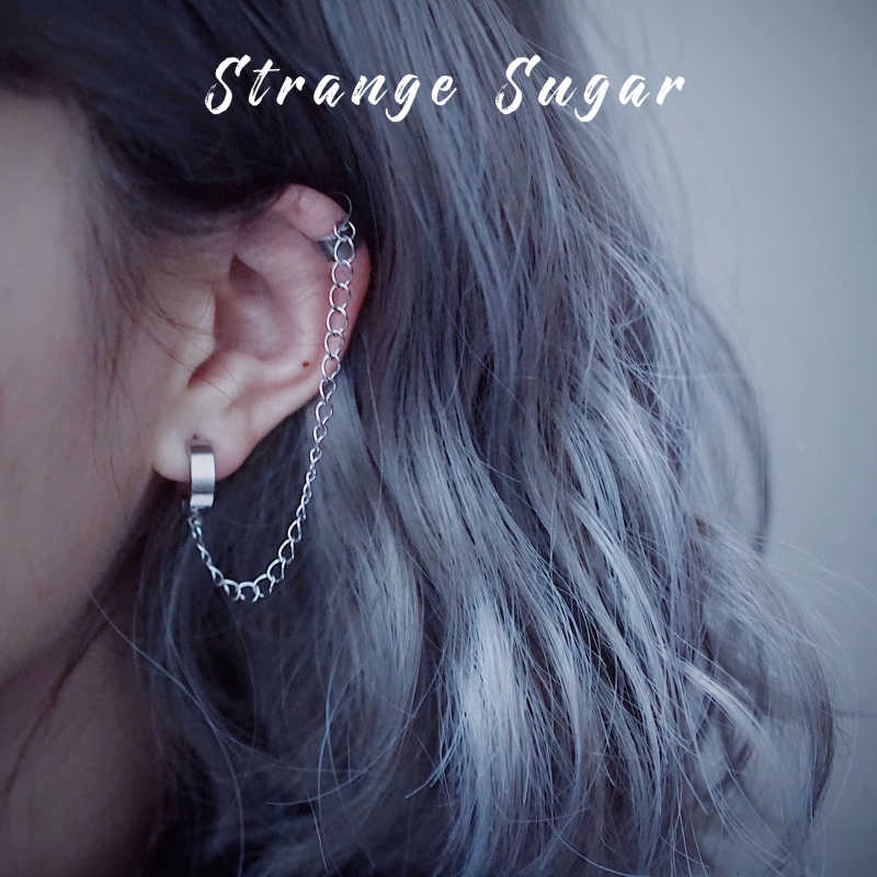 Anting Tusuk Model Klip Rantai Bahan Titanium Steel Gaya Korea untuk Wanita