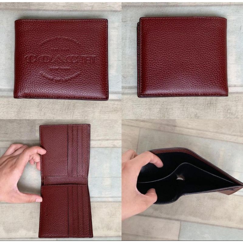 coach wallet men bifold logo dark saddle original