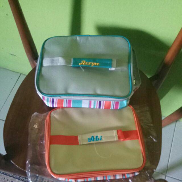 Tas Bekal/ Kotak/ Tempat Makan (lunch Box Bag) Motif Salur Polos Lapis Aluminium (insulated)