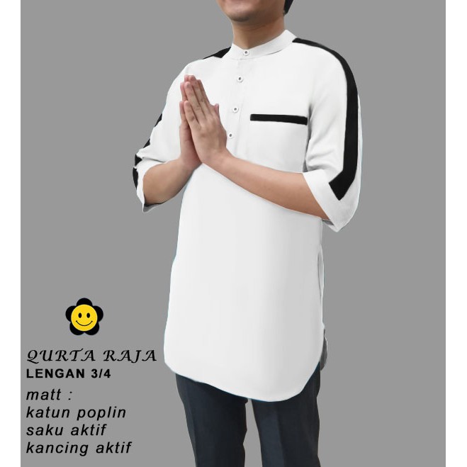 Qurta Raja Lengan 3/4  - Logo Smile (LS) - Ukuran S-3XL - Matt Katun Poplin