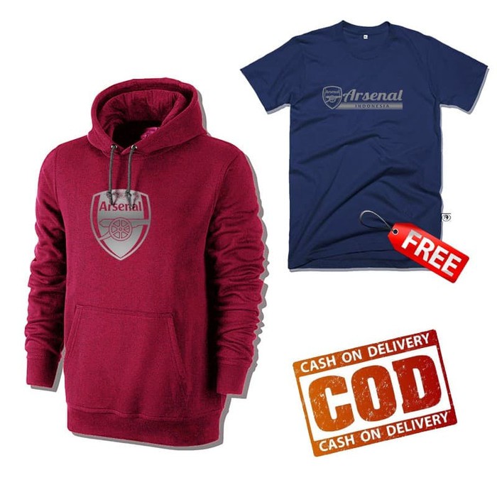 Hoodie ARSENAL free kaos big size M L XL XXL XXXL - M, Hitam