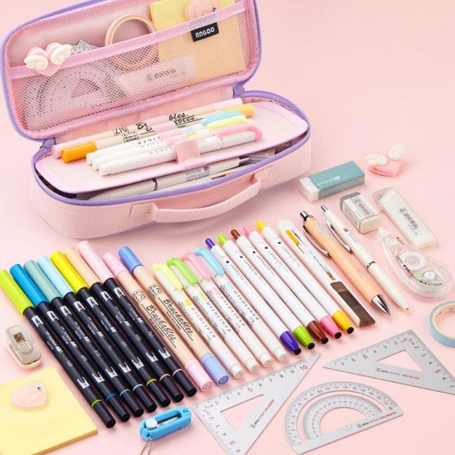 

☇ Tempat Pensil / Angoo dreaming set Handbag Style Pencil Case Hand - PINK ♔