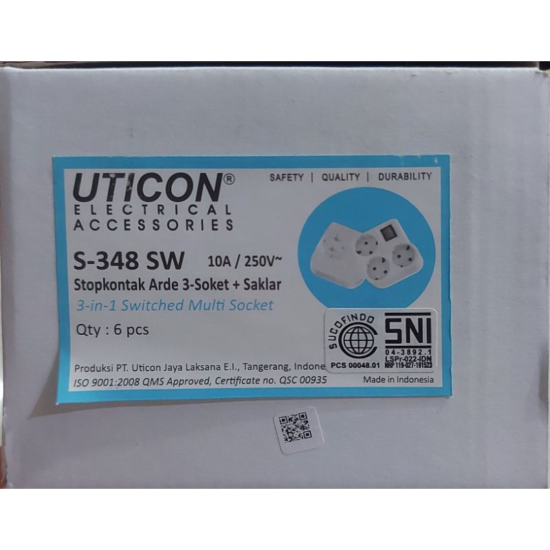 Stopkontak Arde 3 Soket + Saklar UTICON S 348 SW/ 3 in 1 Switched Multi Socket/ Cok Cabang 3 in 1