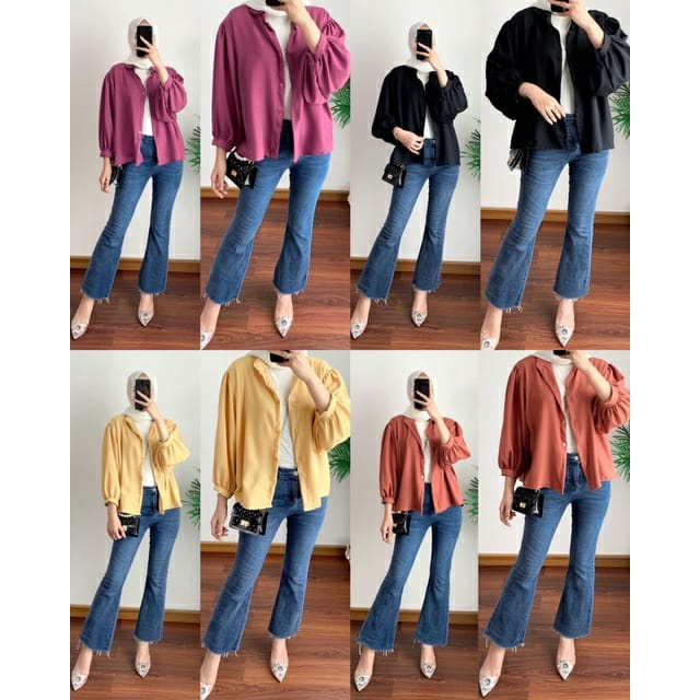 BEFAST - ZEC OOTD Wanita Kemeja DHIANA / Elze SHAKILA Batwing Shirt / Kemeja Casual Wanita / Fashion kekiniaan Remaja Wanita / Kemeja Polos Formal / Kemeja kerja/Kampus / Terlaris / Kem Lengan Karet Panjang