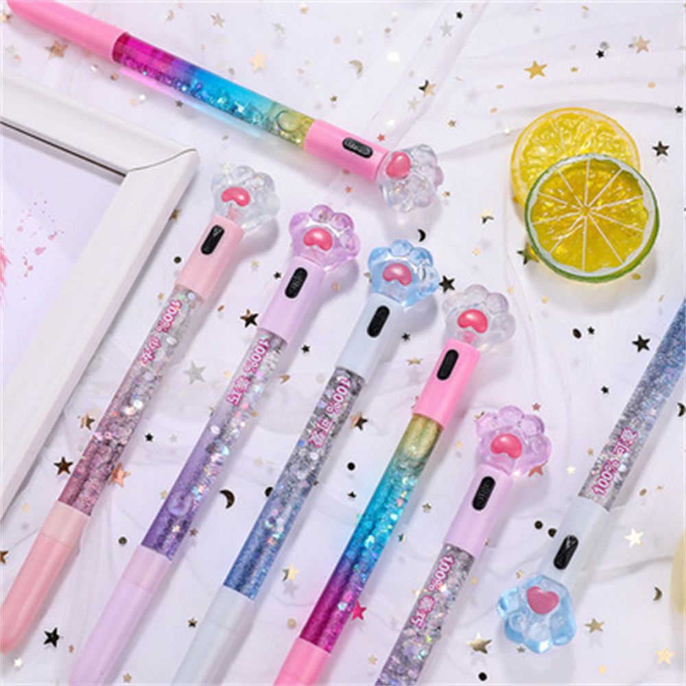 LANFY Creative Luminous Gel Pen Cute Quicksand Pen Signing Pen Heart School Suppleis Office Supplies Student Stationery Cat Claw 0.5mm Refill Glitter Lights Pen