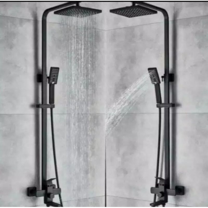 Kran tiang black kotak panas dingin stainless 304 / Shower tiang minimalis set black