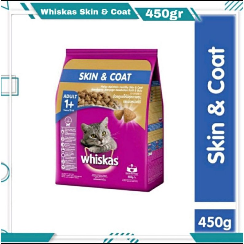 Whiskas Skin &amp; Coat 450gr Fresh Pack / Makanan Kucing Whiskas Adult 1+ / Makanan Kucing Kering Untuk Dewasa