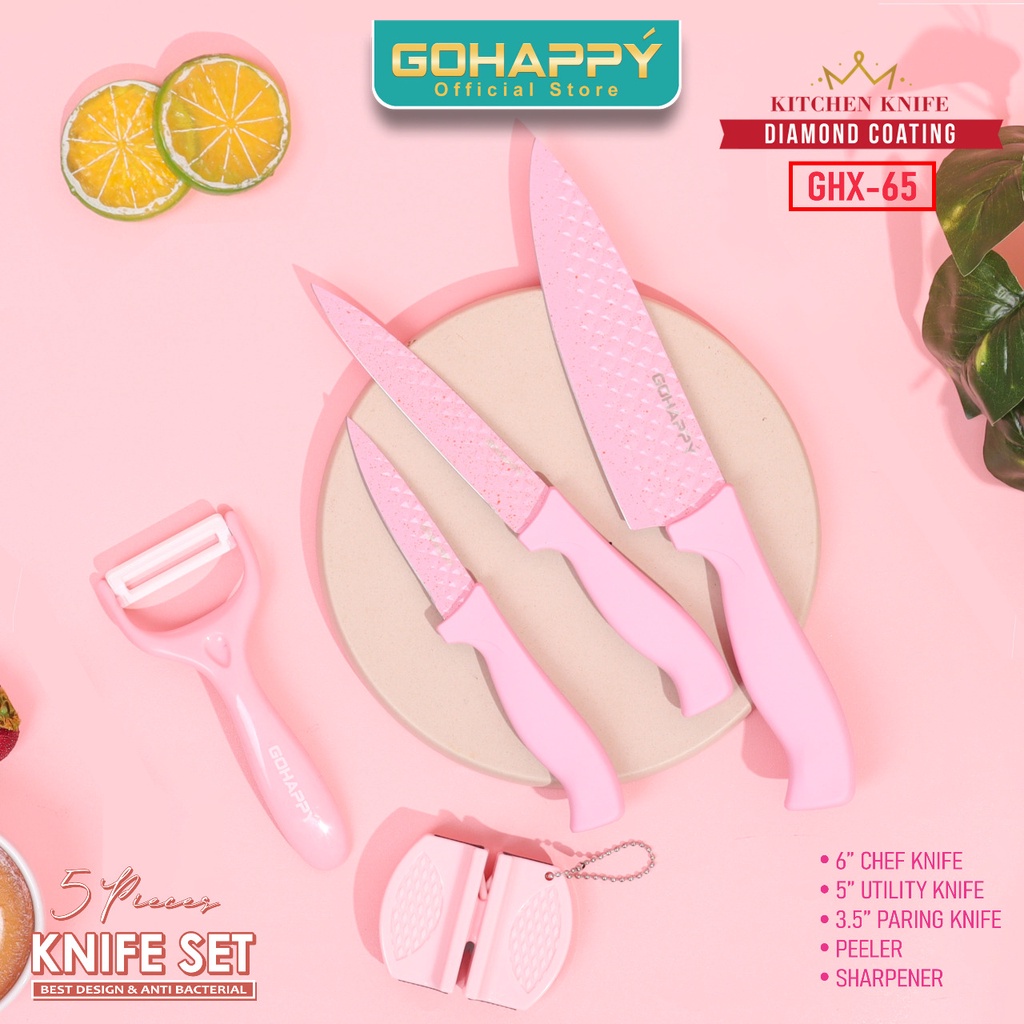 PISAU SET GOHAPPY DIAMOND 5 PCS Nonstick and anti bacterial knives set GHX65