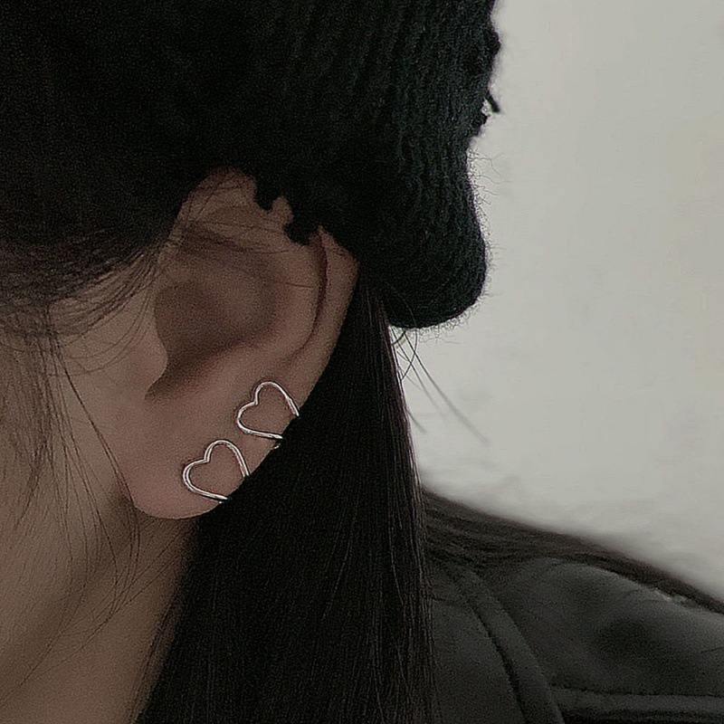 Anting Klip Tanpa Tindik Bentuk Hati Geometris Gaya Retro