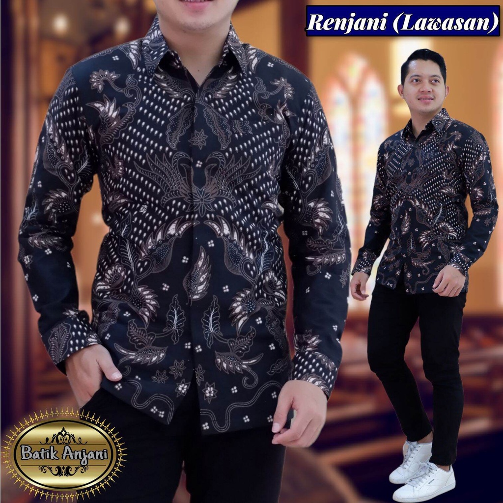 Kemeja batik lengan panjang terbaru warna hitam / batik pria terbaru 2022 warna hitam / baju batik pesta terbaru / kemeja batik cowok lengan panjang / batik panjang pria terbaru / kemeja batik kasual pria RENJANI