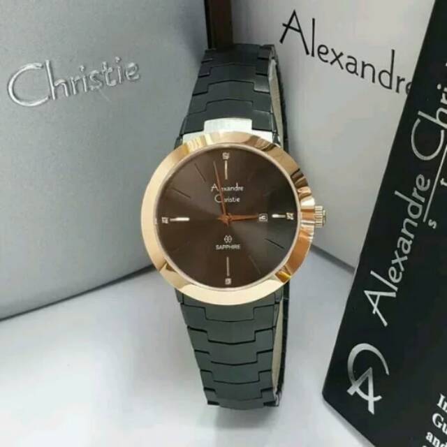 Jam Tangan Wanita Original Alexandre Christie Ac 8568 Black Rosegold