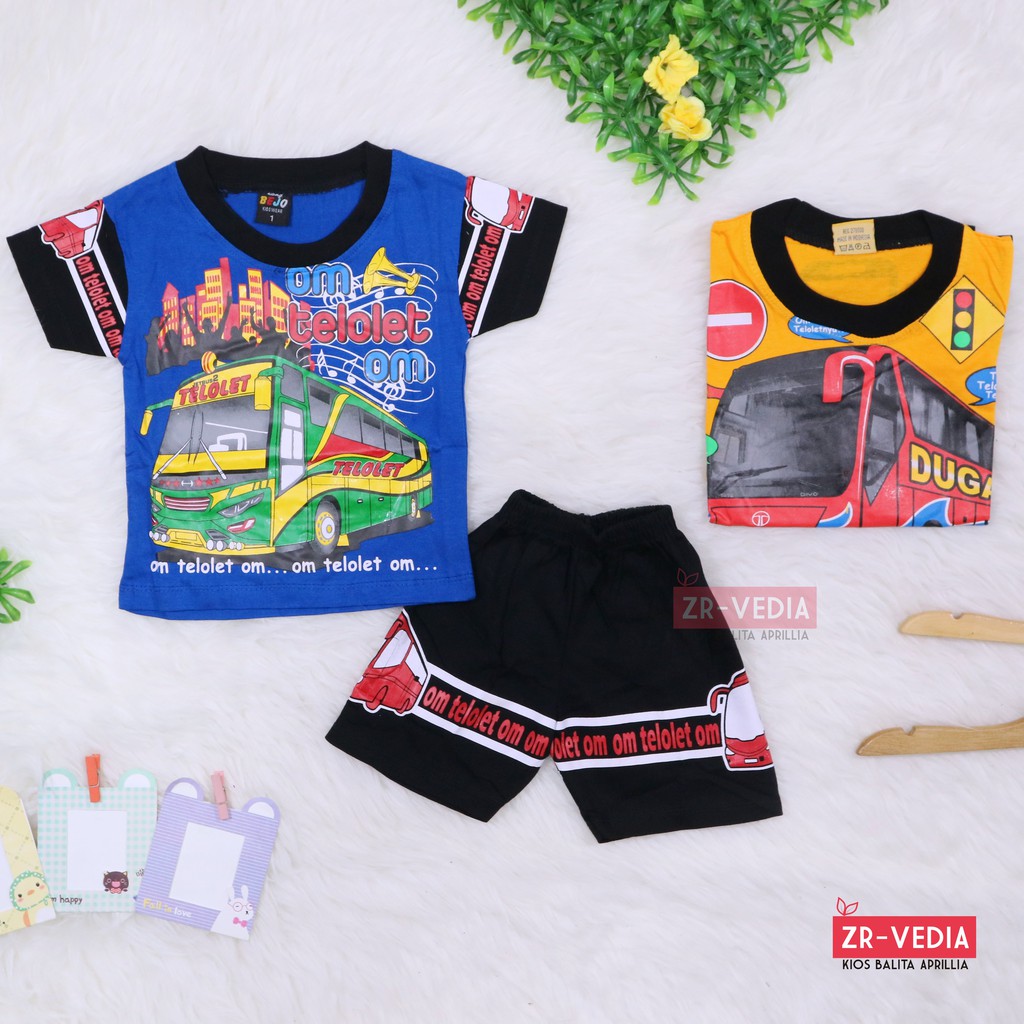 Set. Baju Telolet uk 1-2 th / Kaos Anak Celana Pendek Anak Setel Anak Karakter Murah Lengan Polos