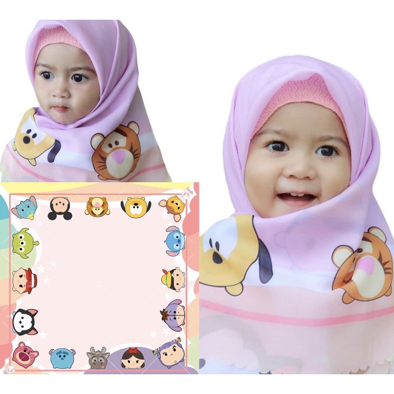 VOAL PRINTING ANAK MOTIF TSUM-TSUM / HIJAB ANAK KARAKTER LUCU / JILBAB ANAK / KERUDUNG ANAK