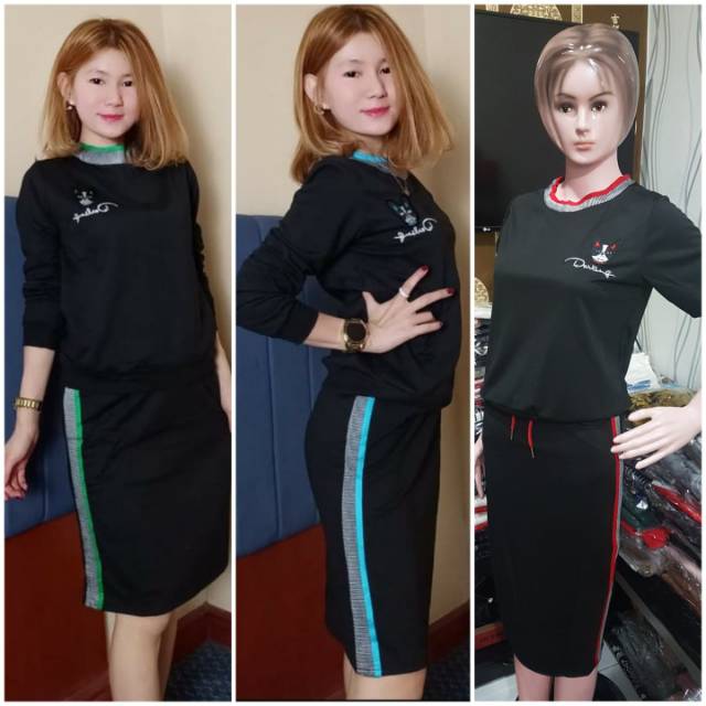 Set top lengan panjang midi skirt fashion murah import bkk bangkok baju stelan wanita style korea