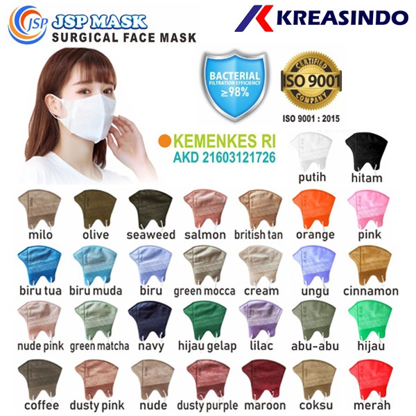 JSP Masker Duckbill Medis Kemenkes 3 ply / 4 ply / Surgical mask isi 25 / 50