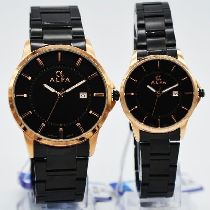 Barang Berkualitas Jam Tangan Wanita Alfa 88132 Original Rantai - Hitam Rosegold STOK TERBATAS