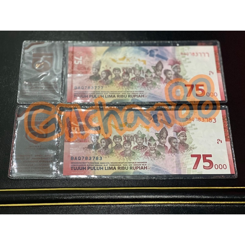 Pelindung / cover uang 75rb dr plastik Mika