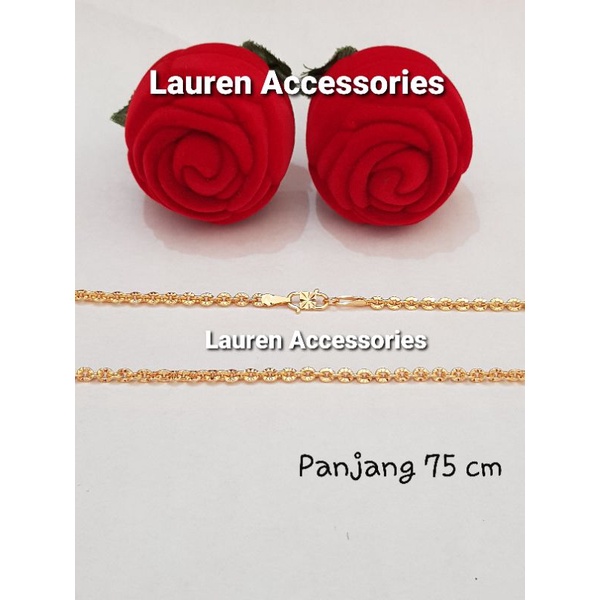 Kalung Dewasa Panjang 75cm Motif Rantai Pecah Kopi Bunga Perhiasan Imitasi Lapis Emas Kuning KL 2413