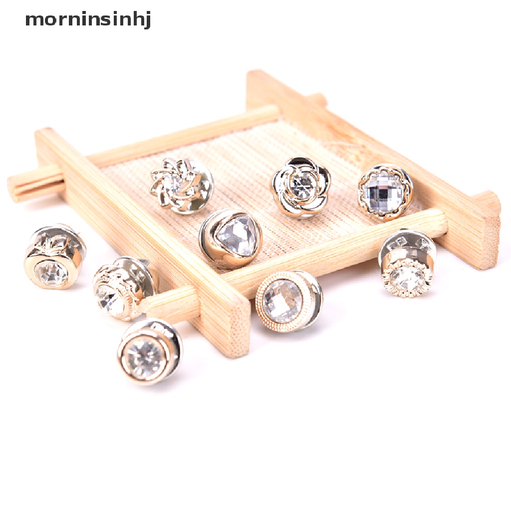 Mornin 10pcs / Set Bros Pin Bunga Mini Hias Mutiara Kristal Aksesoris Kerah Kemeja Wanita