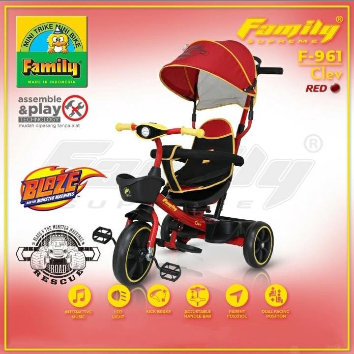 KHUSUS LUAR KOTA - Stroller Sepeda Roda Tiga Family Supreme Clev F-961