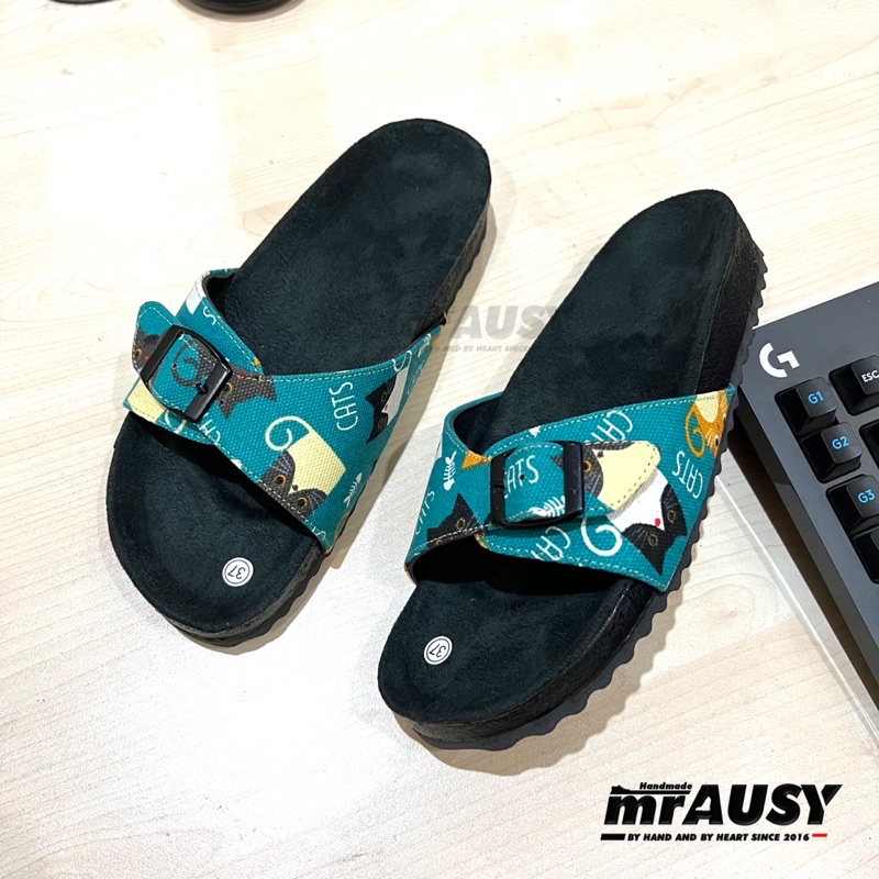 Sandal Wanita Cewek Selop Kanvas Motif Lucu mrAUSY Kucing