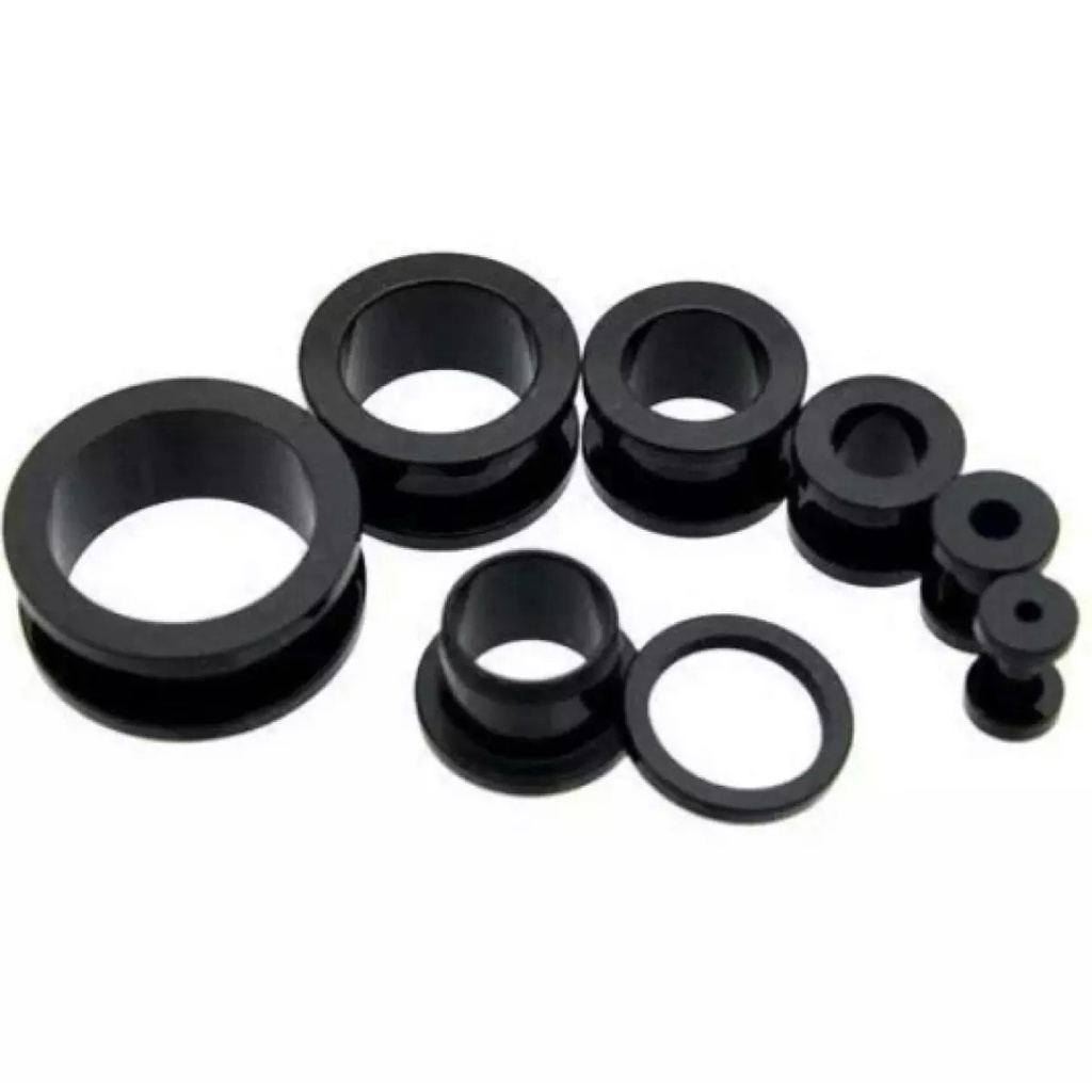 piercing telinga plastik / earplug tunnel / pirsing hitam plastik 12mm - 22mm