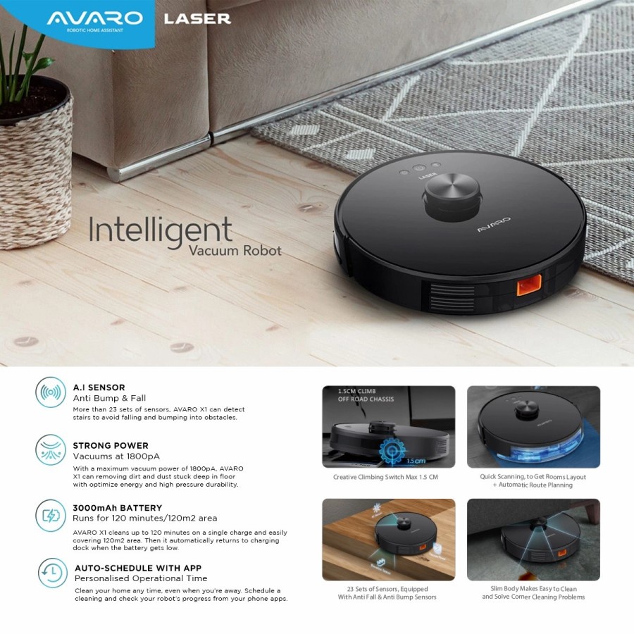 Avaro LASER Robot Vacuum Advan Vacuum Cleaner &amp; Mopping Mode 1800Pa