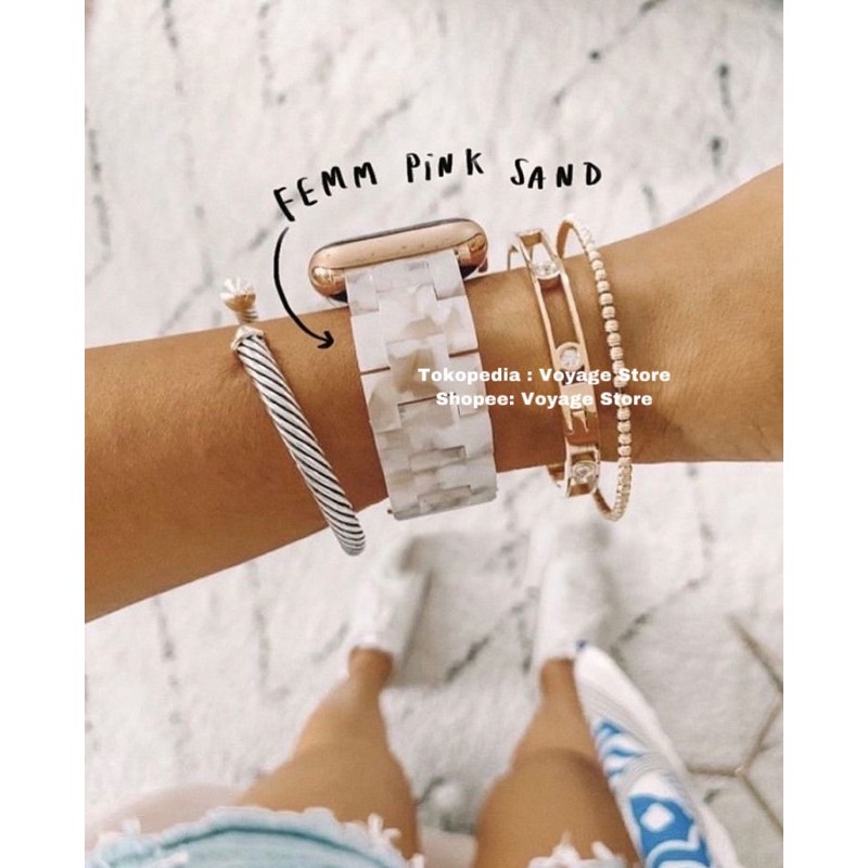 Strap Jam 22mm GT S3 apple watch series 7 4 5 6 tali jam keramik ceramic motif resin iwatch 41mm 45mm 40mm 44mm rantai T500 T55 IWO HW22 Pinksand