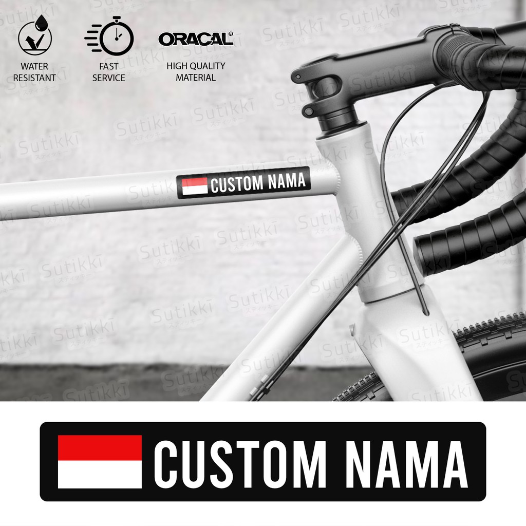 Sutikki | Custom Cutting Sticker Nama Bendera Indonesia Frame Sepeda Stiker Vinyl Decal Skotlet