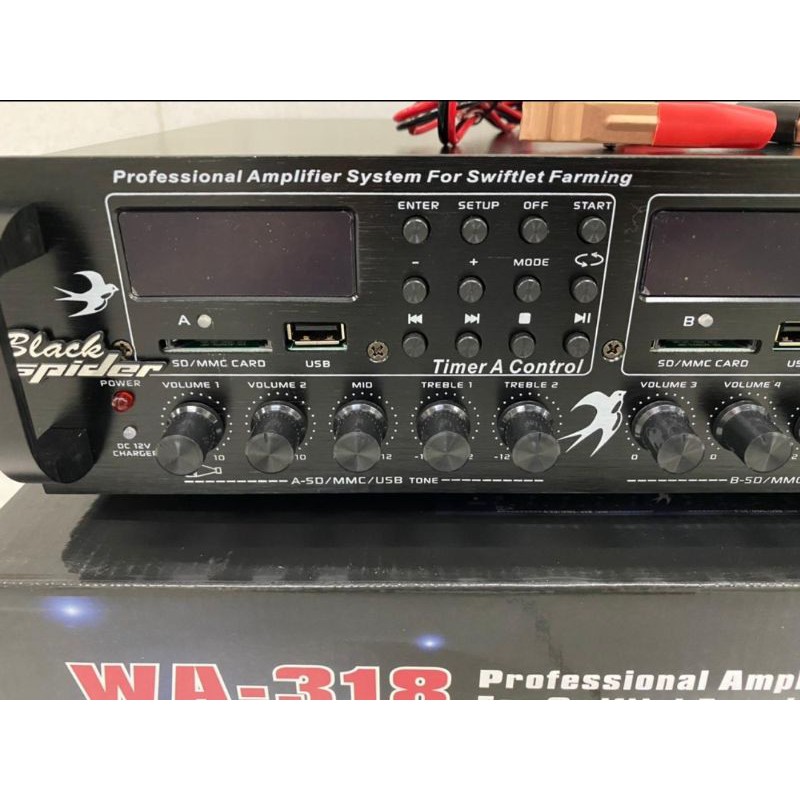 AMPLIFIER RUMAH BURUNG WALET BLACKSPIDER BS WA 318 3 PLAYER 6 CHANNEL BISA CHARGER AKI