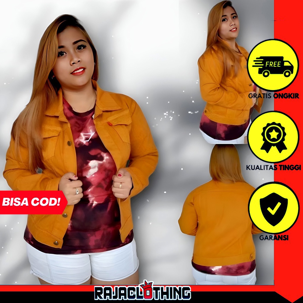 RCL - Jaket Jeans Orange Kunyit Denim Crop Wanita Anak Perempuan Oversize Jumbo Terlaris