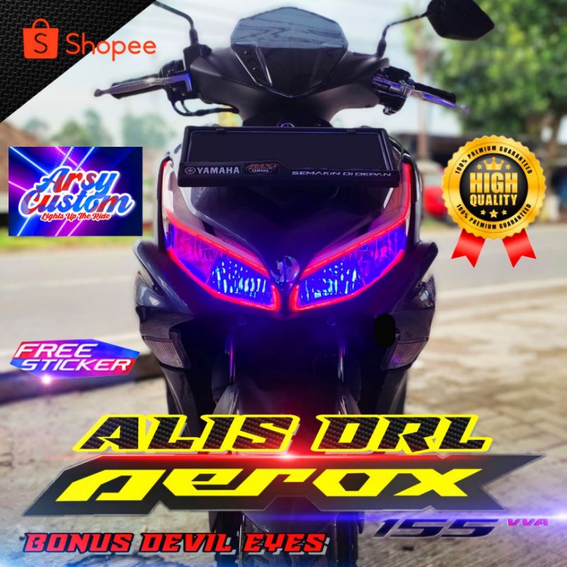 Lampu Alis Aerox 155 New Connected Bonus Demon Eyes Alis Headlamp Devil Eyes Lampu Alis Slim Flexibe