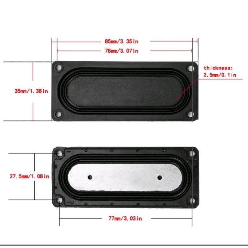 1Pcs Bass Pasif Radiator / Pengganti Lubang Angin Box Speaker Model Persegi 85x35mm dan 90x50mm