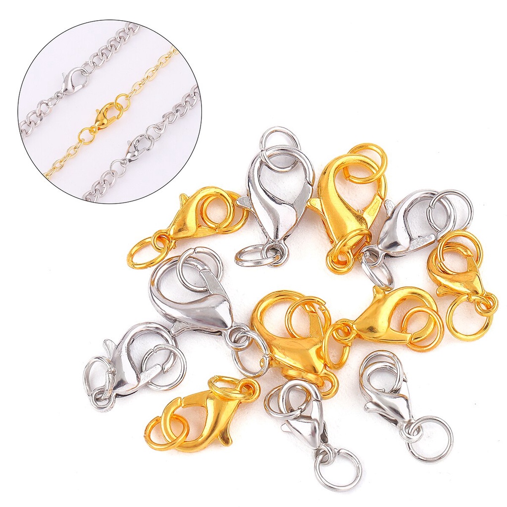 10 Set / Lot 10 12 14mm Lobster Clasp Dengan Jump Ring Konektor Untuk Membuat Perhiasan Gelang Kalung Rantai