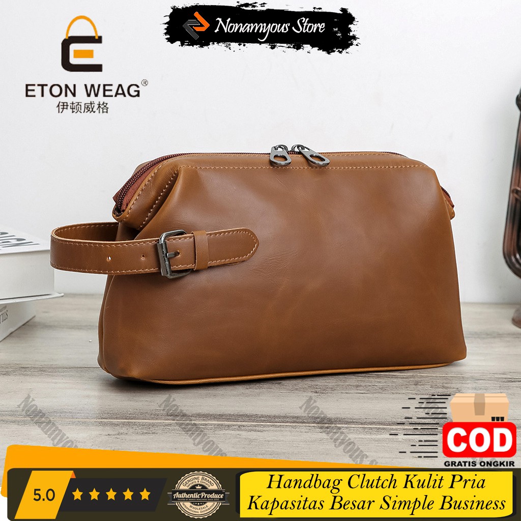 [ORIGINAL] Etonweag Handbag Clutch Kulit Pria Kapasitas Besar Simple Business Wallet Style Import