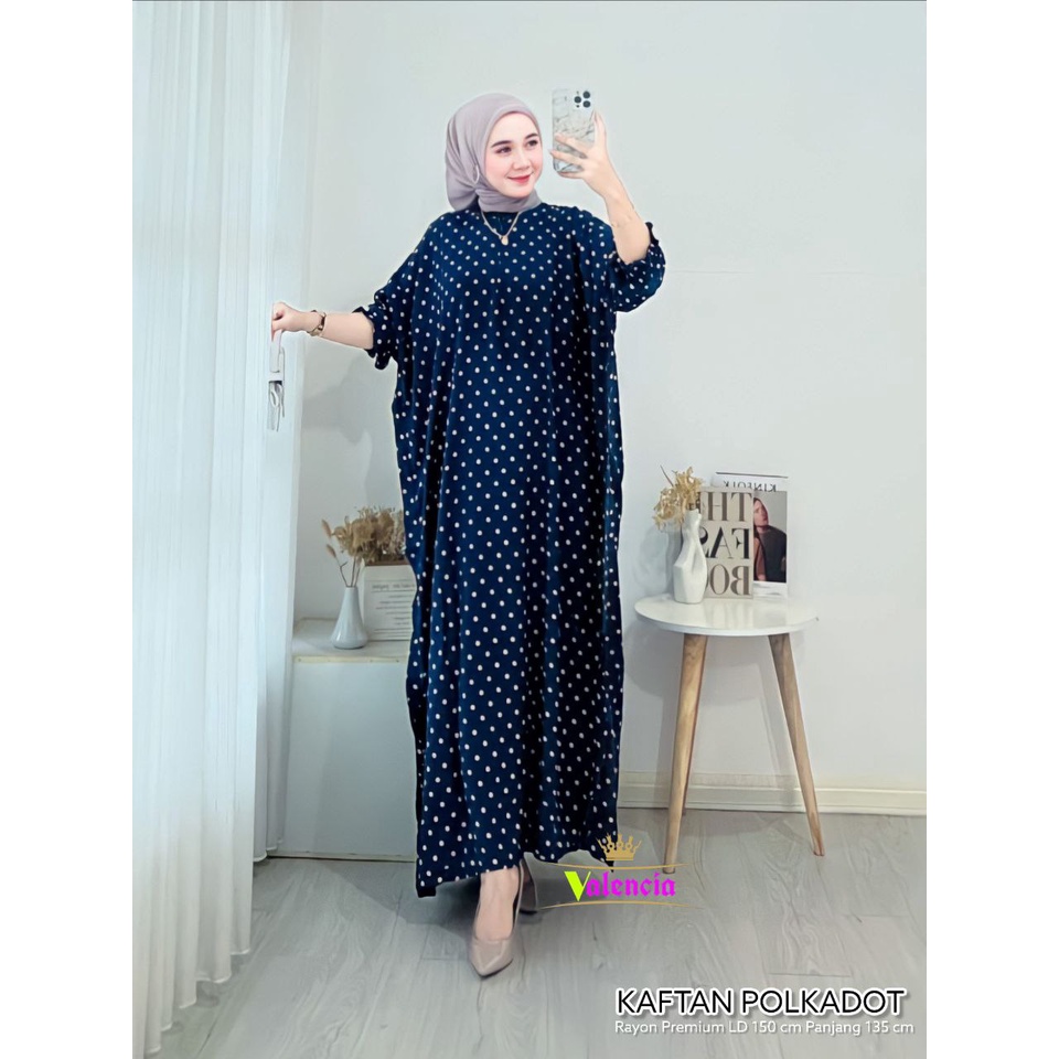 Polkadot Kaftan Wanita Rayon Batik Premium Gamis Jumbo Kekinian Dress Bigsize LD 150 cm