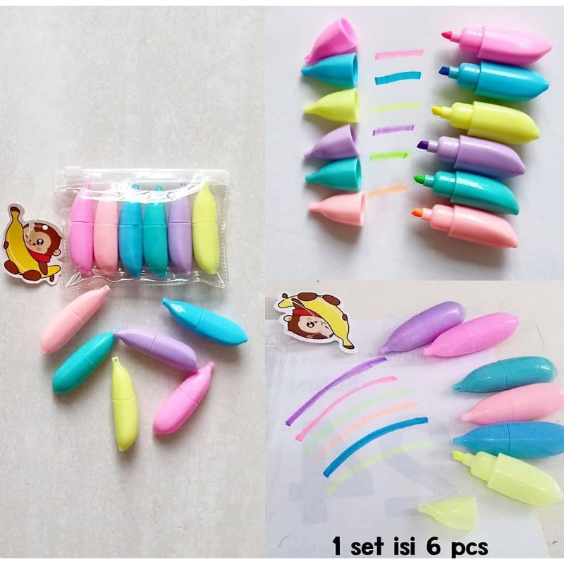 

Highlighter Stabilo Pastel Lucu Monkey Banana Pisang Monyet 1Pouch 6Warna